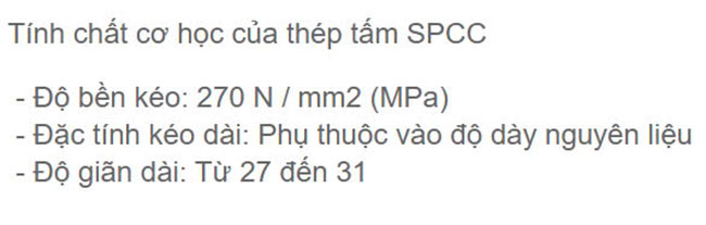 Tính chất cơ lý của thép tấm SPCC